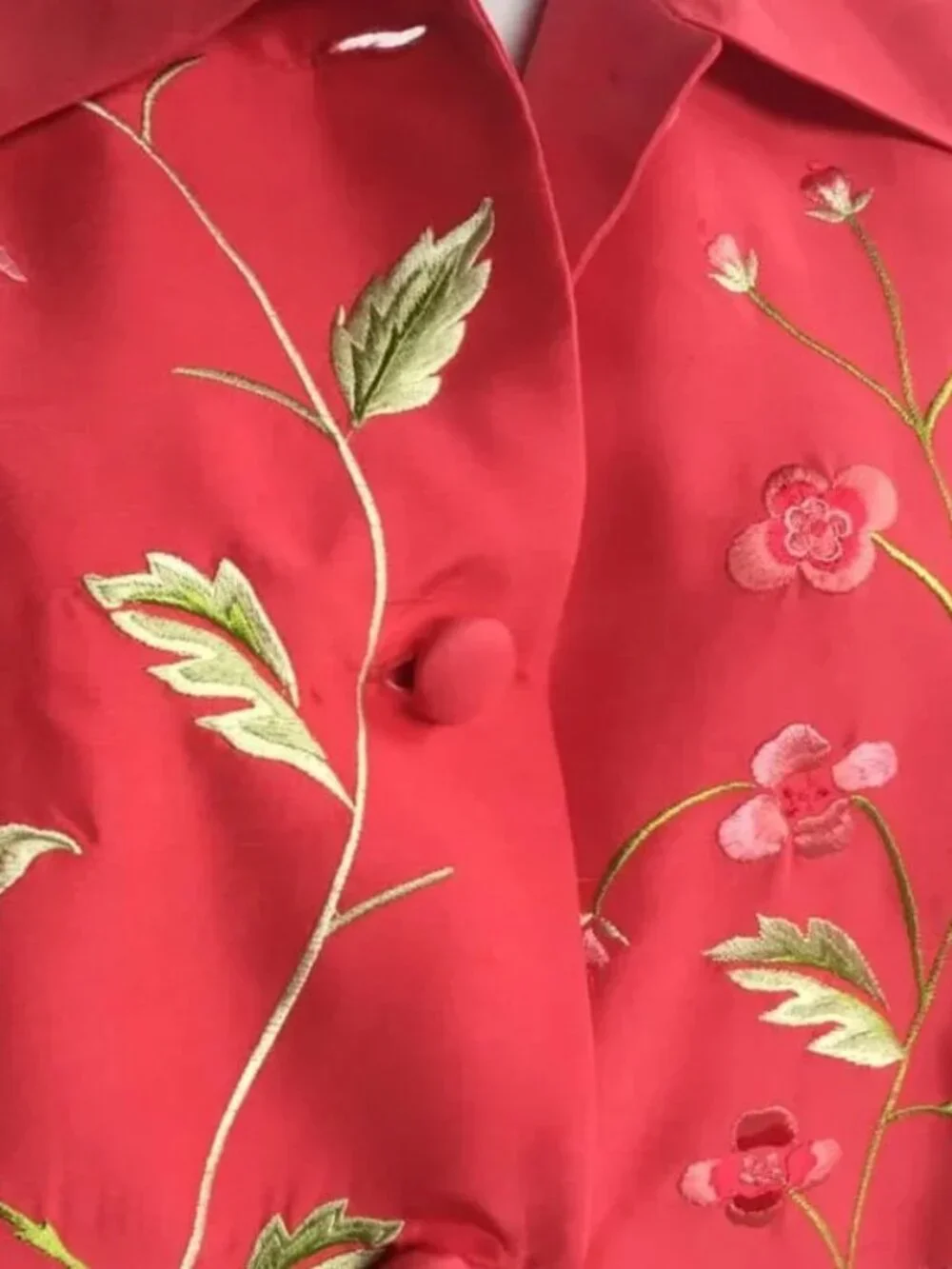 Vintage Maggy London 100% Silk Embroidered Floral Jacket 18 Coral